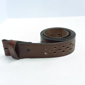 Tribal Design Tooled Brown Leather Western Belt - Size 36 - 1 1/2" Wide
